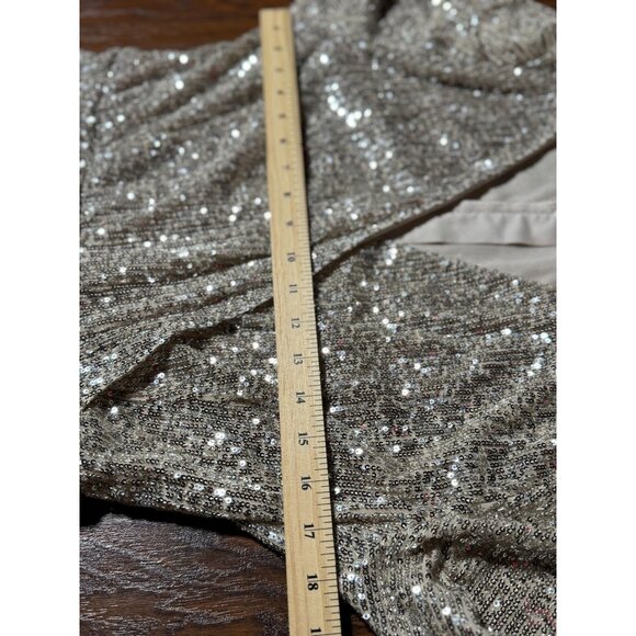H&M Womens M Gold Sequin Wrap Mini Dress Romper Long Sleeve Holiday Party Chic - Picture 8 of 14